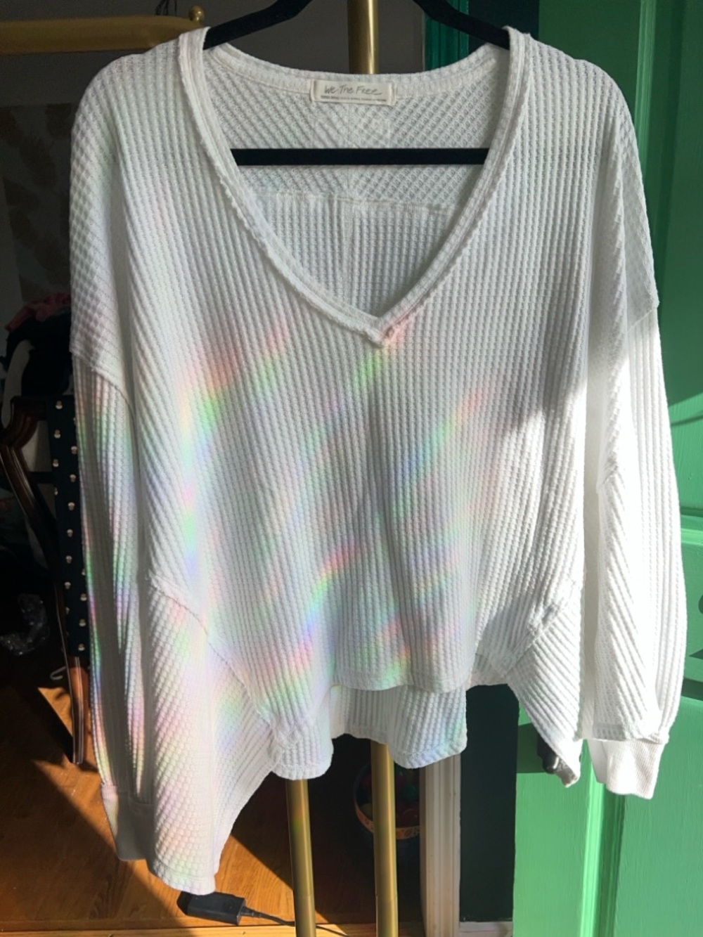 We the free WHITE Ribbed V-Neck Top XS